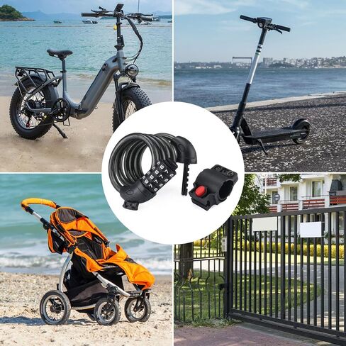 Bike Cable Lock- 4 Digit Conbination, 4 Feet Steel Bike Lock, Resettable Coiling Bicycle Lock, Anti-Theft Accessories for Mountain Bike, Road Bike, Electric Bicycle, Kids Scooter 1/2" Diameter in Saudi Arabia