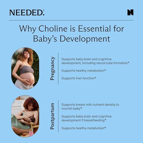 Needed Prenatal Choline - Optimal Prenatal Choline Add On, 250Mg Talc-free Vegan, Filler, Heavy Metals Free, Brain Development in Utero/Early Life, With VitaCholine, Non-GMO, Allergen Free 60 Capsules in Saudi Arabia