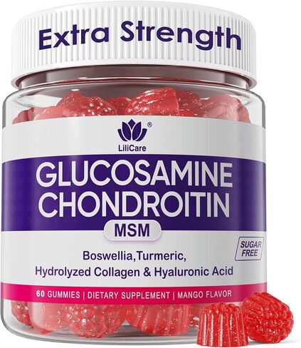 Sugar Free Glucosamine Chondroitin MSM Gummies 2250mg, Joint Support Supplement with Boswellia, Turmeric & Hydrolyzed Collagen, For Cartilage & Connective Tissues, Mobility Comfort & Bone, 120 Cts in Kuwait