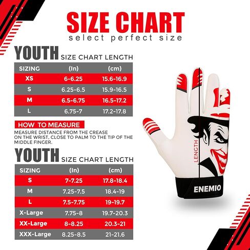 Enemio Football Gloves Adult Men, Youth Kids Football Gloves with Super Sticky Grip, Receiver Glove Ideal for Boys Ages 8–12 and Up in Saudi Arabia