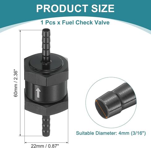 uxcell 4mm (3/16") Fuel Check Valve, Non-Return One Way Hose Check Valve, Aluminum Alloy Control Accessories for Petrol, Diesel, Gas, Oil, Air, Water, Black in Saudi Arabia