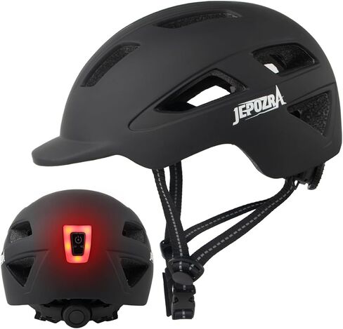 JEPOZRA Bike Helmet Adult with Integrated Taillight Lightweight Adjustable Baseball Cap Style Cycling Helmet for Urban Commuter Road Biking Scooter (White) in Saudi Arabia