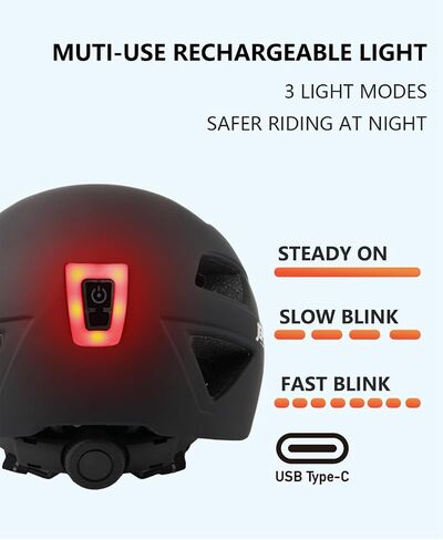 JEPOZRA Bike Helmet Adult with Integrated Taillight Lightweight Adjustable Baseball Cap Style Cycling Helmet for Urban Commuter Road Biking Scooter (White) in Saudi Arabia