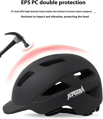 JEPOZRA Bike Helmet Adult with Integrated Taillight Lightweight Adjustable Baseball Cap Style Cycling Helmet for Urban Commuter Road Biking Scooter (White) in Saudi Arabia