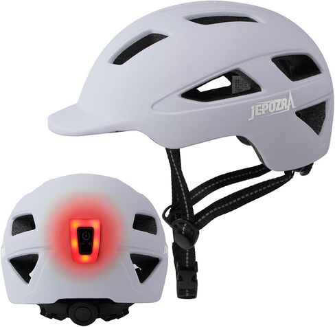 JEPOZRA Bike Helmet Adult with Integrated Taillight Lightweight Adjustable Baseball Cap Style Cycling Helmet for Urban Commuter Road Biking Scooter (White) in Saudi Arabia