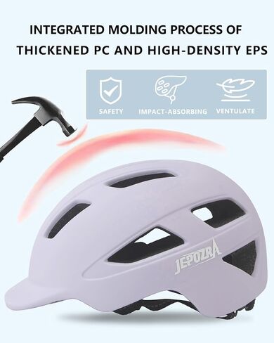 JEPOZRA Bike Helmet Adult with Integrated Taillight Lightweight Adjustable Baseball Cap Style Cycling Helmet for Urban Commuter Road Biking Scooter (White) in Saudi Arabia