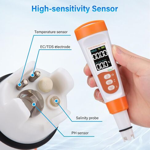 hygger Digital pH Meter, High Accuracy 5-in-1 TDS EC PH Salt Temperature Water Tester, PH Pen with 0-14 PH Measurement Range for Drinking Water, Hydroponics, Pool, Aquarium and Lab in Saudi Arabia