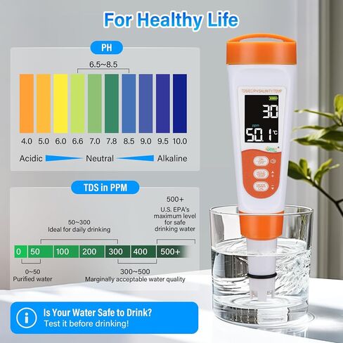 hygger Digital pH Meter, High Accuracy 5-in-1 TDS EC PH Salt Temperature Water Tester, PH Pen with 0-14 PH Measurement Range for Drinking Water, Hydroponics, Pool, Aquarium and Lab in Saudi Arabia