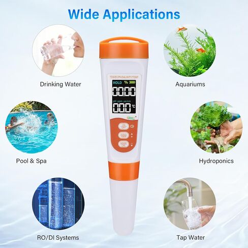 hygger Digital pH Meter, High Accuracy 5-in-1 TDS EC PH Salt Temperature Water Tester, PH Pen with 0-14 PH Measurement Range for Drinking Water, Hydroponics, Pool, Aquarium and Lab in Saudi Arabia