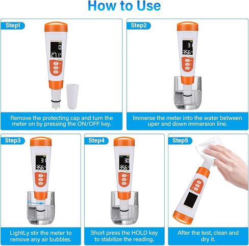 hygger Digital pH Meter, High Accuracy 5-in-1 TDS EC PH Salt Temperature Water Tester, PH Pen with 0-14 PH Measurement Range for Drinking Water, Hydroponics, Pool, Aquarium and Lab in Saudi Arabia