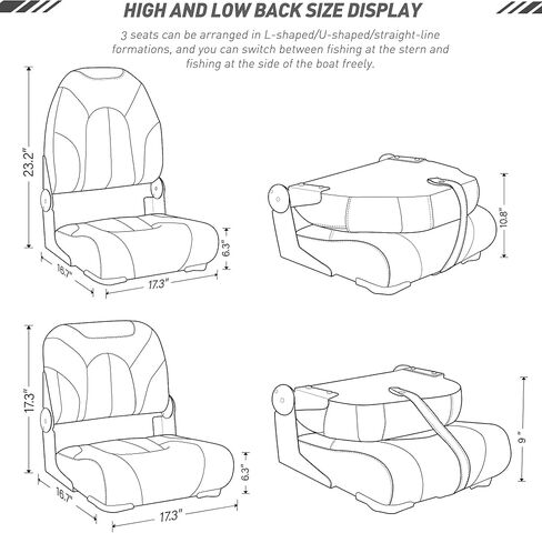 NORTHCAPTAIN Deluxe 52" Bass Boat Seat 3 PCS Folding Fishing Boat Seat,Stainless Steel Screws Included in Kuwait