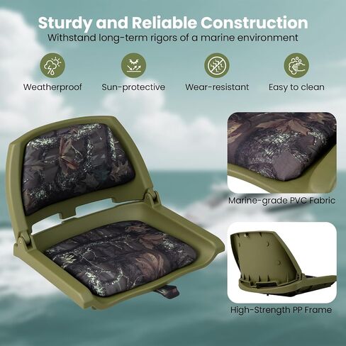 Goplus Boat Seats, Molded Low Back Fishing Boat Chairs, Marine-Grade PVC Cushion Pad for Back & Seat, 5 Bolts Included, Flip-up Jon Boat Seats, Bass Boat Cabin Seating (2 Packs-Gray Strip) in Saudi Arabia
