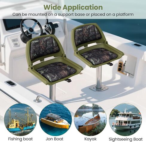 Goplus Boat Seats, Molded Low Back Fishing Boat Chairs, Marine-Grade PVC Cushion Pad for Back & Seat, 5 Bolts Included, Flip-up Jon Boat Seats, Bass Boat Cabin Seating (2 Packs-Gray Strip) in Saudi Arabia
