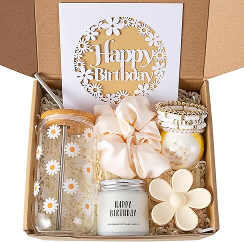 JTEWB Birthday Gifts For Women, Teen Girl, Her, Happy Birthday Gift Box For Girl, Women, Sister, Daughter, Friends, Cute Daisy Aesthetic Glass Cups Gift Set 7pcs in Saudi Arabia