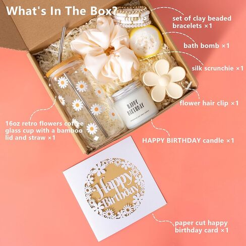 JTEWB Birthday Gifts For Women, Teen Girl, Her, Happy Birthday Gift Box For Girl, Women, Sister, Daughter, Friends, Cute Daisy Aesthetic Glass Cups Gift Set 7pcs in Saudi Arabia