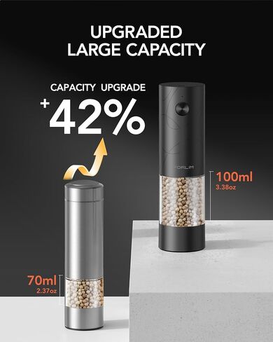 FORLIM Electric Salt and Pepper Grinder Set, USB Rechargeable, Automatic Salt Pepper Mill Grinder with Dust Cover, One-Button Control, Adjustable Coarseness, White LED Light (2 Packs, Black&White) in Kuwait