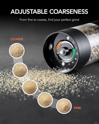 FORLIM Electric Salt and Pepper Grinder Set, USB Rechargeable, Automatic Salt Pepper Mill Grinder with Dust Cover, One-Button Control, Adjustable Coarseness, White LED Light (2 Packs, Black&White) in Kuwait