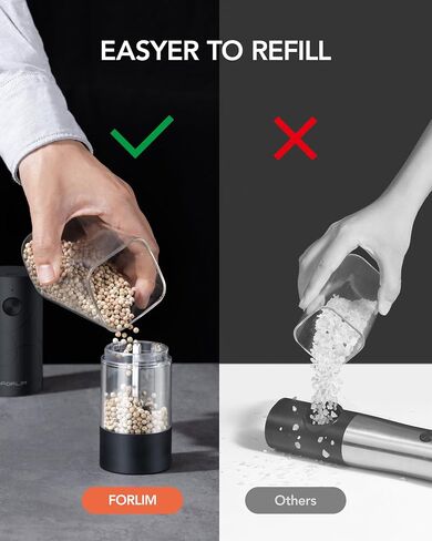 FORLIM Electric Salt and Pepper Grinder Set, USB Rechargeable, Automatic Salt Pepper Mill Grinder with Dust Cover, One-Button Control, Adjustable Coarseness, White LED Light (2 Packs, Black&White) in Kuwait