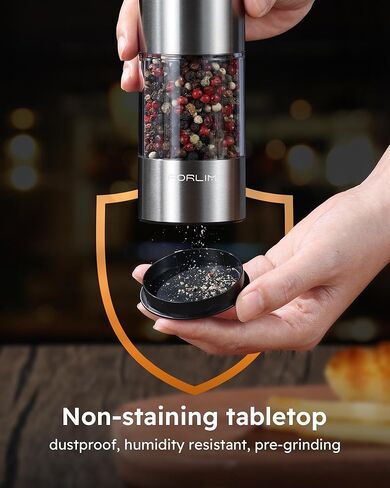 FORLIM Electric Salt and Pepper Grinder Set, USB Rechargeable, Automatic Salt Pepper Mill Grinder with Dust Cover, One-Button Control, Adjustable Coarseness, White LED Light (2 Packs, Black&White) in Kuwait