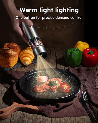 FORLIM Electric Salt and Pepper Grinder Set, USB Rechargeable, Automatic Salt Pepper Mill Grinder with Dust Cover, One-Button Control, Adjustable Coarseness, White LED Light (2 Packs, Black&White) in Kuwait