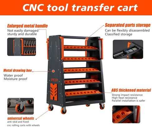 CAT40 CNC Tool CART-100 CAP ، عربات CNC ذات 5 مستويات مع عجلات ， 40 حامل أداة Taper ، حامل أداة Mobile CNC ، منظم أدوات CNC ، حامل أدوات CAT 40 مجموعة لمخزن المخزن. in Kuwait