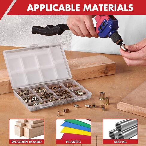 Arrow Rivet Nut Kit, 200pcs SAE High Carbon Steel Zinc Plated Rivnut Assortment Kit, Flat Head Threaded Insert Nutserts(#6-32, #8-32, #10-24,1/4"-20, 5/16"-18, 3/8"-16) in Saudi Arabia