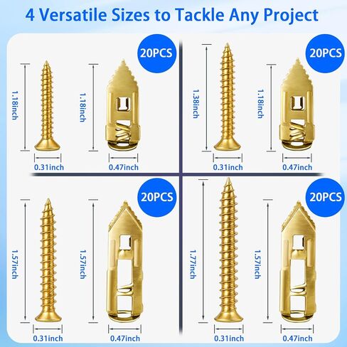 81 Pcs Self Drilling Drywall Anchors with Screws, Upgraded 4 Sizes No-Drill Expansion Anchors and Screws for Heavy Duty, Holds 100Lbs for Wall Decors, TV, Cabinets, Curtains, Includes PH2 Bit in Saudi Arabia