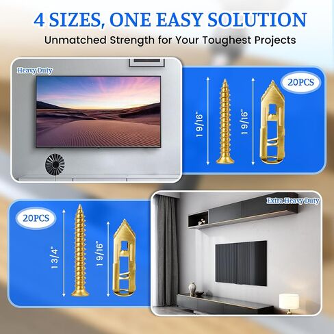 81 Pcs Self Drilling Drywall Anchors with Screws, Upgraded 4 Sizes No-Drill Expansion Anchors and Screws for Heavy Duty, Holds 100Lbs for Wall Decors, TV, Cabinets, Curtains, Includes PH2 Bit in Saudi Arabia