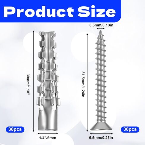 60 Pcs M6 Metal Anchors with Screws, Tree Shaped Steel Hollow Wall Anchor Metal Expansion Anchors for Drywall Expansion Bolt for Drywall Loose Hinge Hole Repair Kit for Concrete and Plaster Wall in Saudi Arabia