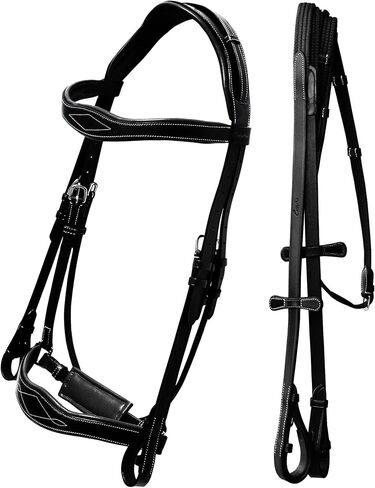 Exion Horse Dressage Bridle with Web Reins | Broad Anatomic Crownpiece, Crank Noseband & Browband & Reins with Hand Stoppers | Dressage Bridles for Horses in Kuwait