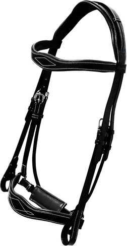 Exion Horse Dressage Bridle with Web Reins | Broad Anatomic Crownpiece, Crank Noseband & Browband & Reins with Hand Stoppers | Dressage Bridles for Horses in Kuwait
