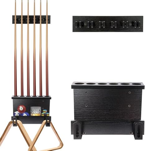 Wall Mount Pool Stick Holder, Pool Table Accessories Pool Cue Holder 6 Stick Pool Cue Rack for Game Room Billiard Room Club Decor, Hardwood in Kuwait