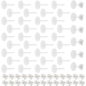 UniCraftale 200pcs arring arring posts stud stud arring النتائج 10 ملم ، مقاطع أسطوانة مسطحة فارغة in Kuwait