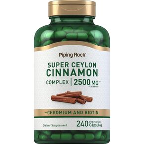 Piping Rock Ceylon Cinnamon Capsules | 2500mg | 120 Pills | Complex with Chromium and Biotin | Extract Supplement | Vegetarian, Gluten Free, Non-GMO in Saudi Arabia