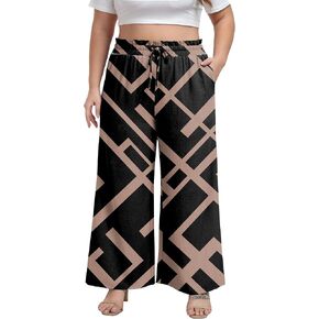 OLRIK Plus Size Wide Leg Pants High Waisted Pants Breathable Casual Trousers for Women Black Stripe-1X in Kuwait