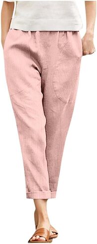 Women's Straight Leg Casual Pants Summer Lightweight Elastic High Waist Lounge Beach Palazzo Trousers with Pockets in Kuwait