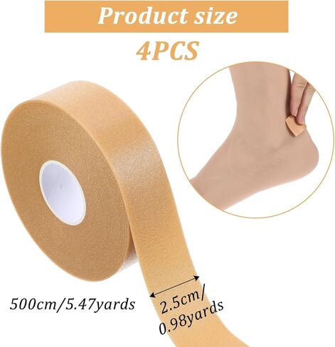 4Rolls Toe Tape for Pointe Shoes, Waterproof Tape for Skin,1 in x 5.47 Yards Foam Tape for Anti-wear Heel, Tapes Medical for Point Shoes Hand Foot Toe Protector Prevention Skin Feet Chafing in Saudi Arabia