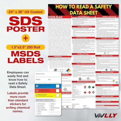 MSDS Wall Station - 3 Inch 3 Ring Material Safety Data Sheet Binder with SDS Wire Rack and Display Sign, Chain, Mounting Hardware, SDS Poster, MSDS Labels - Bilingual Heavy Duty OSHA Yellow Binder in Saudi Arabia