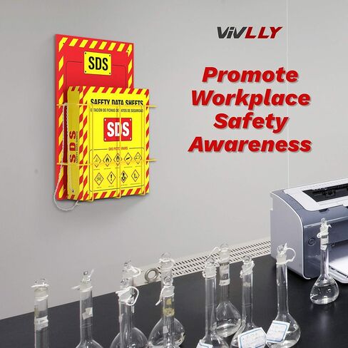 MSDS Wall Station - 3 Inch 3 Ring Material Safety Data Sheet Binder with SDS Wire Rack and Display Sign, Chain, Mounting Hardware, SDS Poster, MSDS Labels - Bilingual Heavy Duty OSHA Yellow Binder in Saudi Arabia
