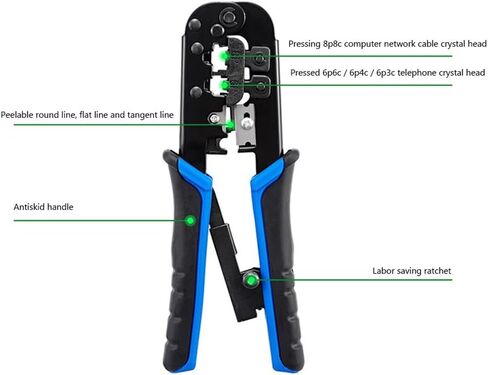 Network LAN Cable Crimper Cutter Ratchet Cable Wire Stripper Pliers Pressing Clamp Crimping Tools(Blue) in Saudi Arabia