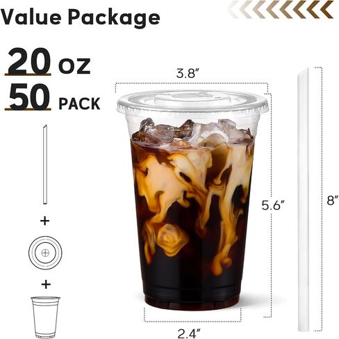 Aozita 16 Oz Plastic Cugs with Lids and Straws ، 50 Pack ، و Dispable Aced Coffee Conags with Lids ، و Elect Curs مع أغطية للمشروبات الباردة ، والشاي المثلج ، والألبان ، والعصائر - متينة و BPA مجانية in Saudi Arabia