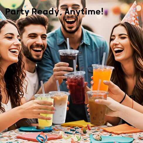 Aozita 16 Oz Plastic Cugs with Lids and Straws ، 50 Pack ، و Dispable Aced Coffee Conags with Lids ، و Elect Curs مع أغطية للمشروبات الباردة ، والشاي المثلج ، والألبان ، والعصائر - متينة و BPA مجانية in Saudi Arabia