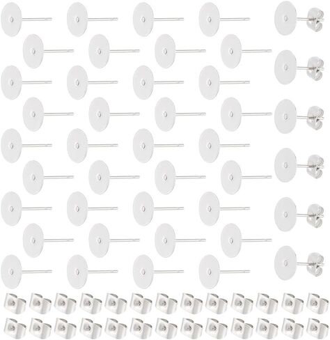 UniCraftale 200pcs arring arring posts stud stud arring النتائج 10 ملم ، مقاطع أسطوانة مسطحة فارغة in Kuwait