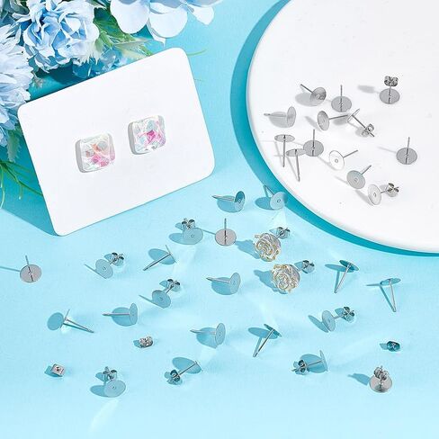 UniCraftale 200pcs arring arring posts stud stud arring النتائج 10 ملم ، مقاطع أسطوانة مسطحة فارغة in Kuwait