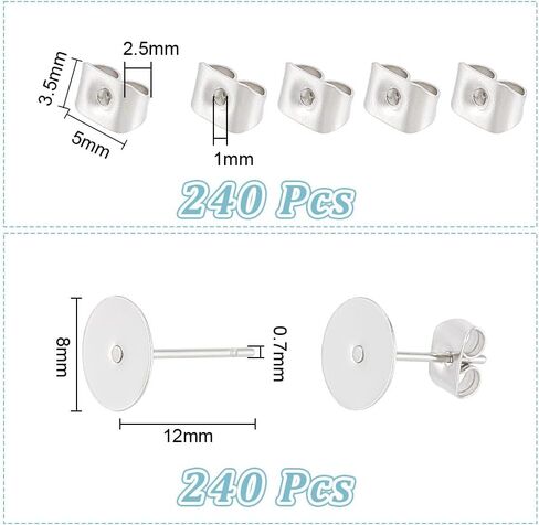 UniCraftale 200pcs arring arring posts stud stud arring النتائج 10 ملم ، مقاطع أسطوانة مسطحة فارغة in Kuwait