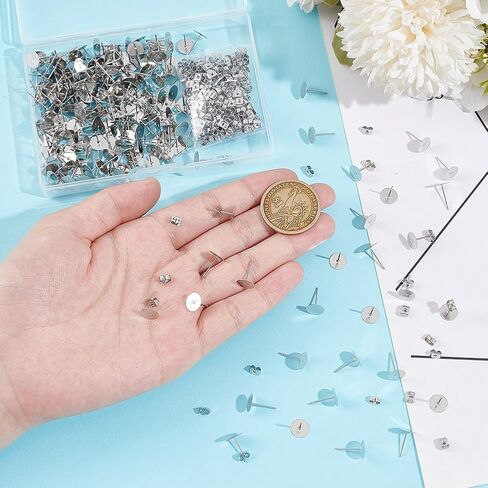 UniCraftale 200pcs arring arring posts stud stud arring النتائج 10 ملم ، مقاطع أسطوانة مسطحة فارغة in Kuwait