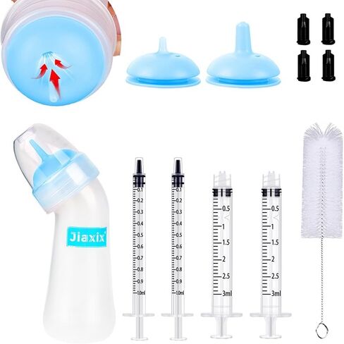 Pet Nursing Bottle Kit for Newborn Animals,Kitten Bottle Feeding Kit Silicone Anti-Choking Nipple and Kitten Syringe for Kittens Puppys Rabbits Squirrel (Yellow) in Kuwait
