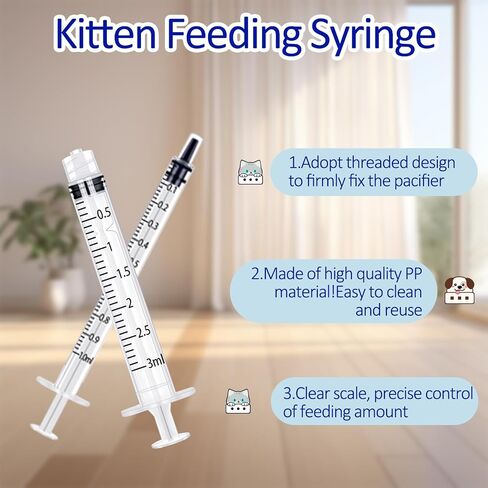 Pet Nursing Bottle Kit for Newborn Animals,Kitten Bottle Feeding Kit Silicone Anti-Choking Nipple and Kitten Syringe for Kittens Puppys Rabbits Squirrel (Yellow) in Kuwait