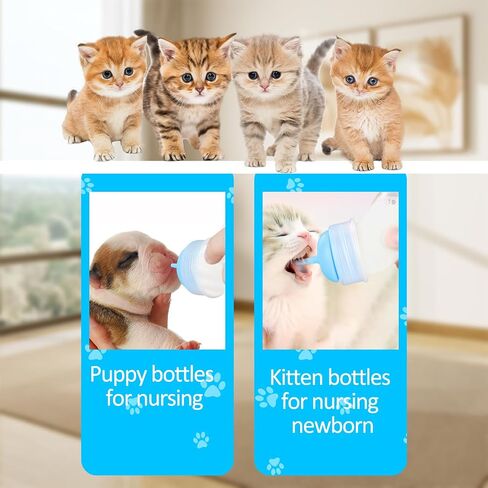 Pet Nursing Bottle Kit for Newborn Animals,Kitten Bottle Feeding Kit Silicone Anti-Choking Nipple and Kitten Syringe for Kittens Puppys Rabbits Squirrel (Yellow) in Kuwait