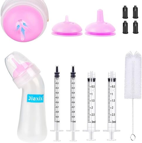 Pet Nursing Bottle Kit for Newborn Animals,Kitten Bottle Feeding Kit Silicone Anti-Choking Nipple and Kitten Syringe for Kittens Puppys Rabbits Squirrel (Yellow) in Kuwait